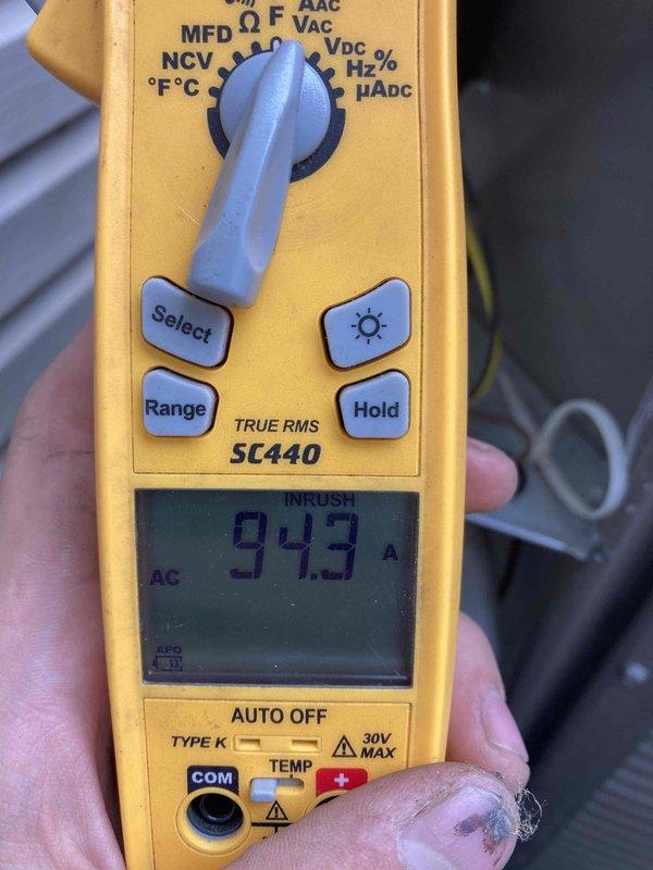 Completed preventive maintenance agreement visit on club AC unit 4-6. Inspected and photographed blower assembly, confirming proper operation of squirrel cage blower wheel and motor mounting hardware. Measured operating amperage at 94.3 amps AC using digital multimeter, verifying system is running within normal parameters. All components found in satisfactory working condition with no deficiencies noted.