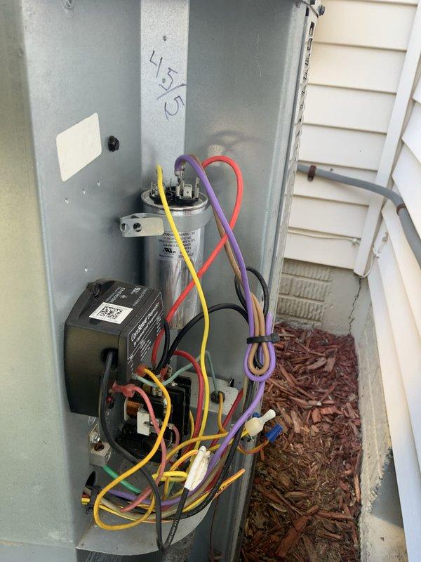 Responded to no cooling call on 5-year-old Daikin system that completely stopped operating following previous service visit. Upon inspection, found severe corrosion and deterioration on refrigerant line insulation within air handler cabinet, indicating possible refrigerant leak or moisture intrusion issue. Examined outdoor unit electrical components including capacitor and contactor, verifying proper wiring connections and component integrity. Documented extensive white powdery corrosion buildup on suction line, suggesting long-term exposure to moisture or chemical reaction that may have contributed to system failure. Due to repetitive nature of failure and severity of component deterioration observed, recommended comprehensive system evaluation to identify root cause of recurring issues before proceeding with repairs.
