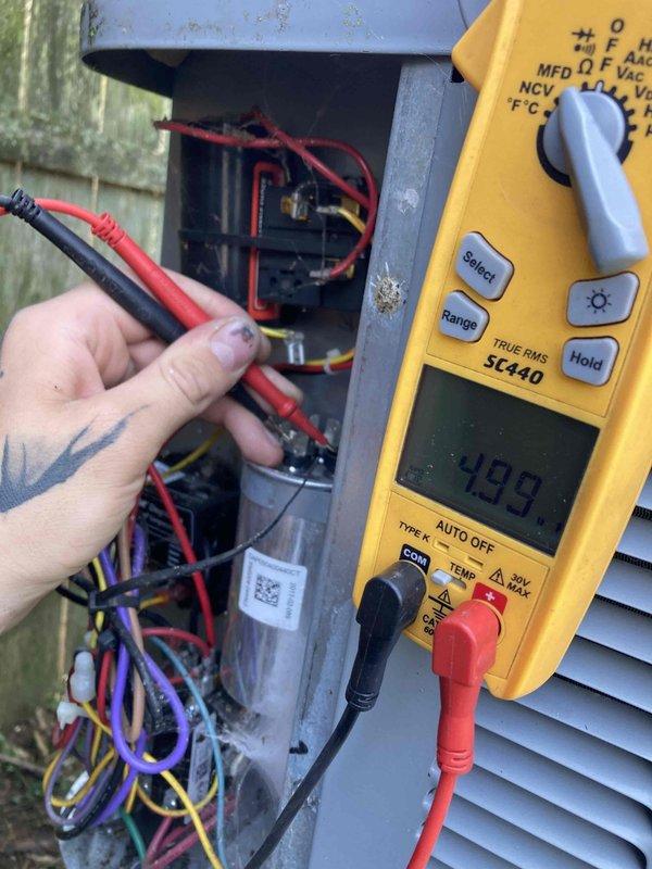 Completed annual preventative maintenance and AC tune-up for prepaid agreement member. Performed comprehensive system inspection of outdoor condensing unit, including electrical diagnostics with multimeter showing 499-volt reading at contactor, verified all electrical connections and components within junction panel, and measured supply air temperature at 16.2°F using digital thermometer to confirm proper cooling operation. All components operating within normal parameters with no deficiencies noted; system ready for continued service.
