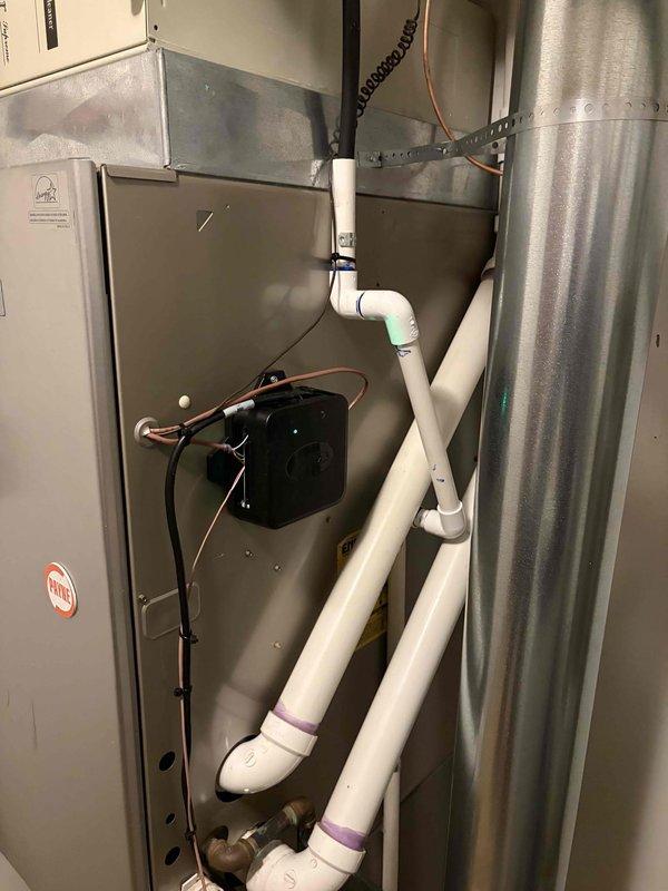 Completed warranty work for crawl space portion of HVAC installation. Performed system diagnostics using digital manifold gauge set, verifying refrigerant pressures at service ports on copper line set with proper brass fittings and insulated suction and liquid lines. Confirmed proper installation of air handler unit in mechanical space with complete condensate drainage system using PVC piping with appropriate primer application at all joints, condensate safety switch properly mounted and secured, and metal ductwork correctly installed with proper support strapping.