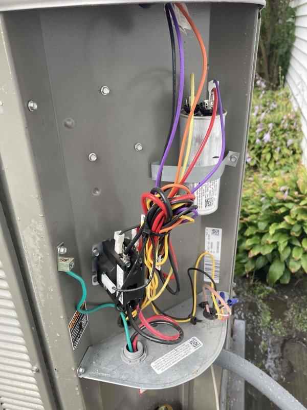 Responded to service call for furnace leaking water from bottom of unit. Upon inspection, identified condensate drainage issue affecting high-efficiency furnace system (model TDR33-12). Examined condensate drain line, trap assembly, and associated components for blockages or improper installation. Verified electrical connections and capacitor in outdoor control panel were secure and functioning properly to ensure proper system operation and condensate removal.