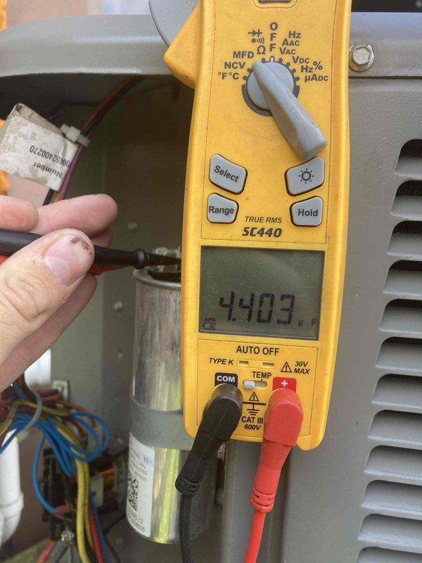 Completed comprehensive annual tune-up maintenance on residential air conditioning system. Performed electrical diagnostics using digital multimeter to verify proper voltage and amperage readings at capacitor and control circuits, confirming all electrical components operating within manufacturer specifications. Inspected air return grille and overall system operation with no deficiencies noted.