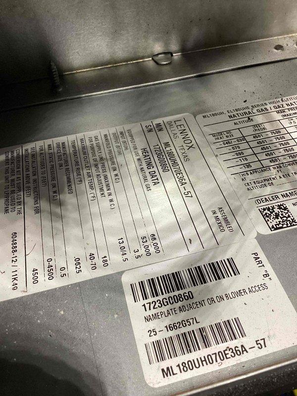 Completed seasonal maintenance inspection on Goodman ML180UH furnace as part of club membership agreement. Performed comprehensive system evaluation including visual inspection of heat exchanger, burner assembly, and blower components. Unit operational with no immediate concerns noted. Documented equipment specifications and model information for service records.