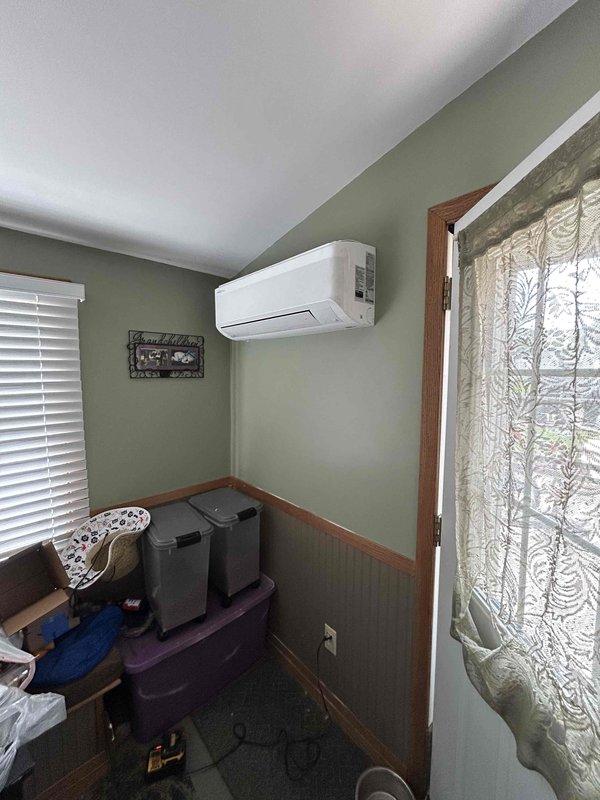Successfully completed installation of a 7-head ductless mini-split HVAC system with all mechanical and electrical components. Installed new dedicated electrical circuit to power the system per code requirements. Mounted indoor air handler units in multiple rooms throughout the residence, including bedroom and entryway locations, ensuring proper placement for optimal air distribution and aesthetic integration with existing décor. Connected all refrigerant lines, condensate drains, and electrical wiring between outdoor condensing unit and indoor heads. Tested system operation, verified proper refrigerant charge, and confirmed all zones functioning correctly with individual temperature control capabilities.