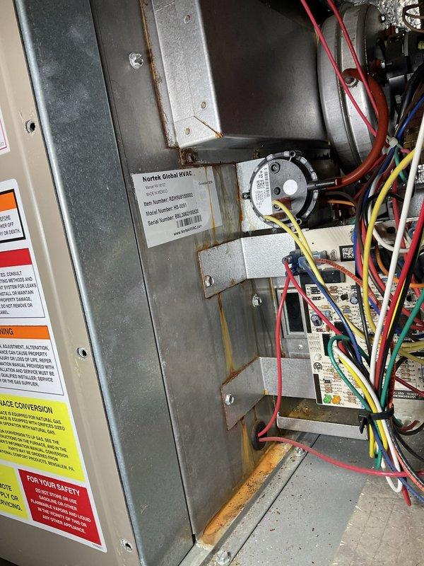 Completed pre-season heating maintenance and tune-up on Nortek Global HVAC furnace system. Performed comprehensive inspection of heat exchanger assembly, burner components, and internal ductwork. Verified proper operation of all electrical connections, control board, safety switches, and pressure switches. System found to be in good working condition and ready for heating season operation.