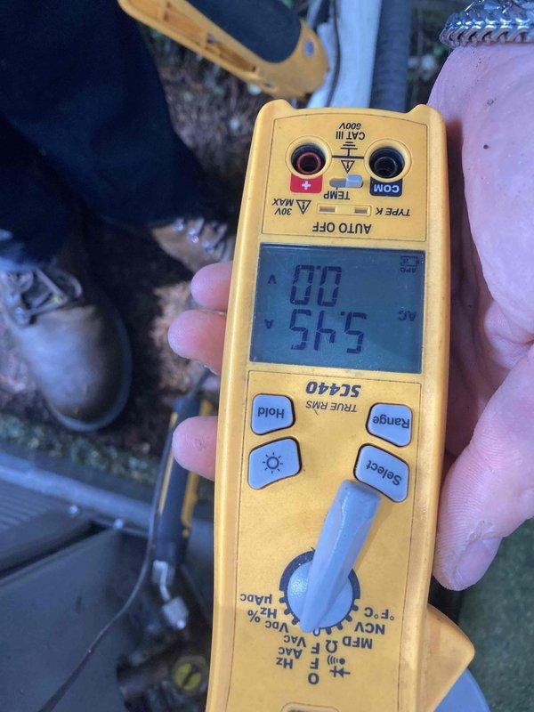Completed scheduled HVAC club membership maintenance visit for both air conditioning and heating systems. Performed comprehensive system diagnostics using digital multimeter, recording electrical measurements including inrush amperage of 63.4A and operating amperage of 57.5A to verify proper compressor and motor performance. All system parameters found within normal operating ranges, and equipment is functioning as designed.