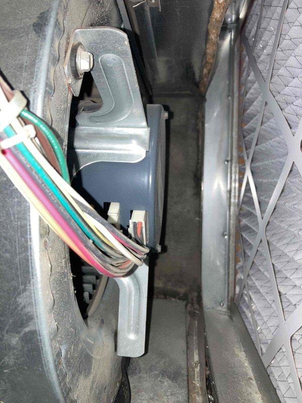 Completed preventative maintenance inspection on air conditioning system under Club AC8-12 agreement. Inspected blower wheel assembly and found moderate dust accumulation on blades and surfaces; documented condition with photos showing operational wear consistent with normal use. Examined condensate drain assembly, trap mechanism, and associated electrical wiring connections within air handler cabinet; all components functioning properly with no immediate service requirements identified.