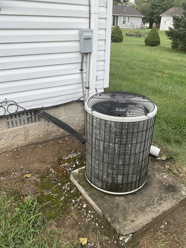Conducted estimate for complete HVAC system replacement after diagnosing failed outdoor condensing unit with overheating compressor experiencing lock-up condition and determining existing R-22 refrigerant system requires replacement due to obsolete refrigerant phase-out. Evaluated indoor vertical furnace and air handler assembly housed in closet configuration and outdoor cylindrical condensing unit, both showing age and wear, and provided replacement recommendations for full system upgrade to meet current efficiency standards and refrigerant regulations.