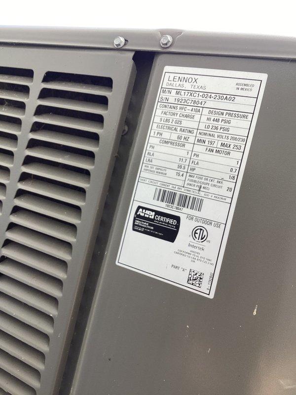 Completed scheduled maintenance agreement visit on Lennox ML17XC1-024-230A02 air conditioning unit. Performed comprehensive system inspection including refrigerant pressure and temperature diagnostics using calibrated manifold gauges. All readings were within manufacturer specifications. Unit operational and cooling efficiently upon departure.