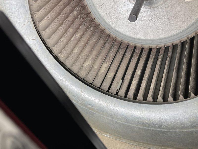 Completed preventive maintenance tune-up on furnace and air conditioning system. Inspected and serviced air handler unit, including examination of blower assembly and circular pleated air filter which showed moderate dust accumulation from normal operation. Verified all mechanical components, ductwork connections, and system housing for proper operation and cleanliness standards.