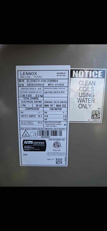 Completed full HVAC system installation including a Lennox 90,000 BTU high-efficiency furnace (model EL297UH090XV48CK-02) and Lennox 3-ton air conditioning unit (model EL22XCV-036-230B04) with R-410A refrigerant. Performed all mechanical and electrical connections per manufacturer specifications and local code requirements. Installed humidifier integrated with the heating system for whole-home comfort control. Reconnected existing electrical service to new equipment, verified proper voltage at 208/230V, 60 Hz operation, and confirmed amperage draw within specifications at 15.1 input amps for the condensing unit. Mounted outdoor condensing unit in left-side configuration as specified. All equipment tested and operational upon completion with proper airflow, temperature differential, and system cycling confirmed.