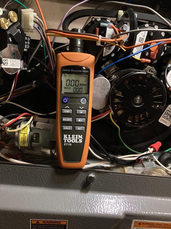 Responded to no heat call with reported water sounds inside furnace. Upon arrival, performed comprehensive system diagnostics using calibrated testing equipment. Conducted carbon monoxide safety testing throughout the unit, confirming zero ppm readings and verifying safe operation of all combustion components. Inspected blower motor assembly, electrical connections, and control wiring for proper operation and secure terminations. Evaluated all wire connections at terminal blocks and contactors, ensuring proper voltage and amperage at key system components. Checked condensate drainage system for blockages that could cause water accumulation sounds. Verified proper system startup sequence and confirmed furnace cycled on correctly with no abnormal noises or water presence detected during operation.