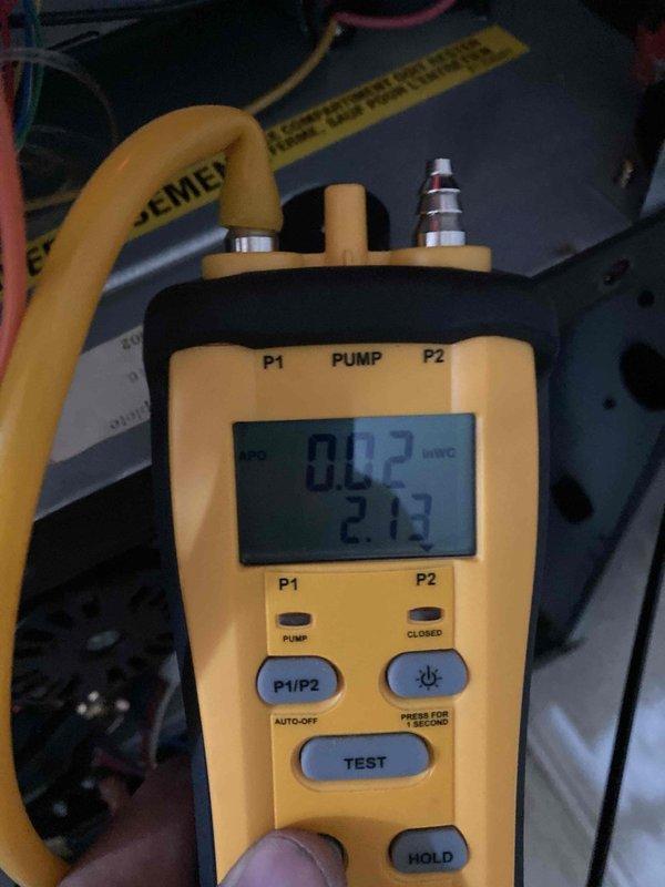 Completed preventive maintenance agreement visit on HVAC system. Performed comprehensive inspection of air handler and system components, including condenser motor assembly verification with model HC MOTOR-CONDENSER/ON unit 0208V0002G071. Conducted diagnostic testing using digital manifold gauge, recording system pressures at 2.13 PSI to verify proper refrigerant levels and system operation. All electrical connections, wiring harnesses, and motor components inspected and found secure with no abnormalities detected. System operating within normal parameters upon completion of maintenance visit.