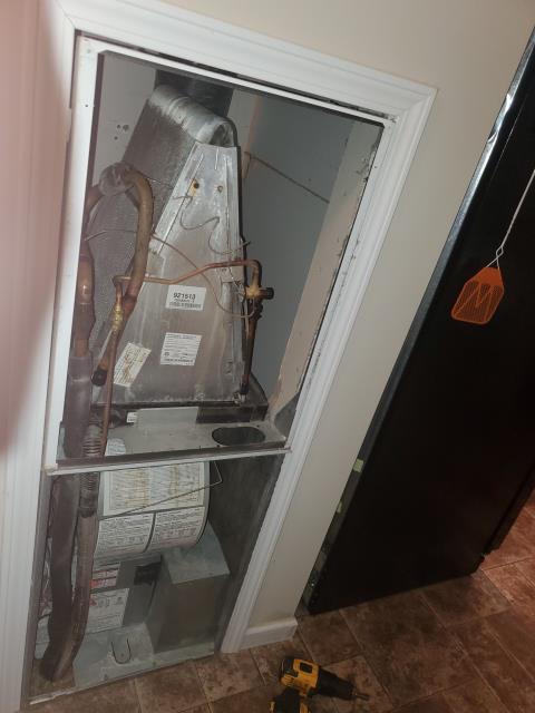 Pataskala, OH - While performing tune up, dusted out indoor coil drain pan and furnace, tightened loose wire nuts, and moved blower capacitor to the front for easy maintenance in the future. Outdoor dual capacitor is low and will need replaced if customer is interested. Pataskala, OH - While performing tune up, dusted out indoor coil drain pan and furnace, tightened loose wire nuts, and moved blower capacitor to the front for easy maintenance in the future. Outdoor dual capacitor is low and will need replaced if customer is interested.