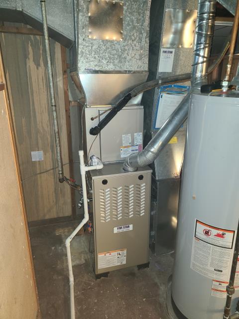 After removing the Lennox gas furnace and Rudd air conditioner, I installed a Five Star 80% 70,000 BTU Gas Furnace 3T 17" and a Five Star 13 SEER 2.5 Ton Air Conditioner.  Cycled and monitored the system.  Operating normally at this time.  Included with the installation is a free 1 year service maintenance agreement.