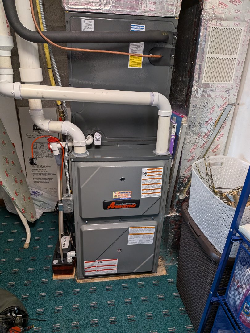 AC and heating service. 1st year complimentary service for Amana gas fired forced hot air furnace and a/c system.