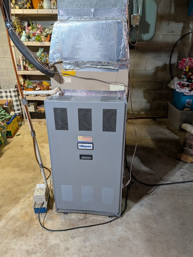 Heating service- First year complimentary maintenance on Olsen oil forced air furnace.