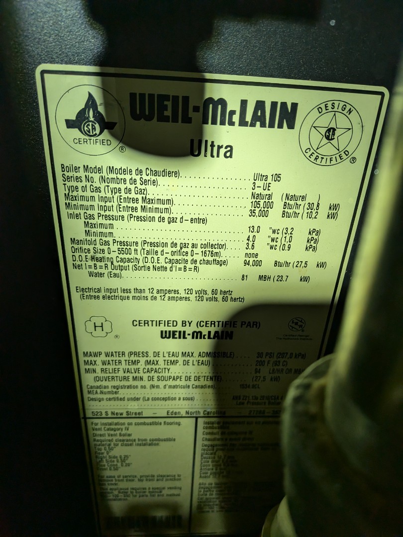 Heating service- routine service on weil-mclain ultra gas boiler and indirect hot water tank. 