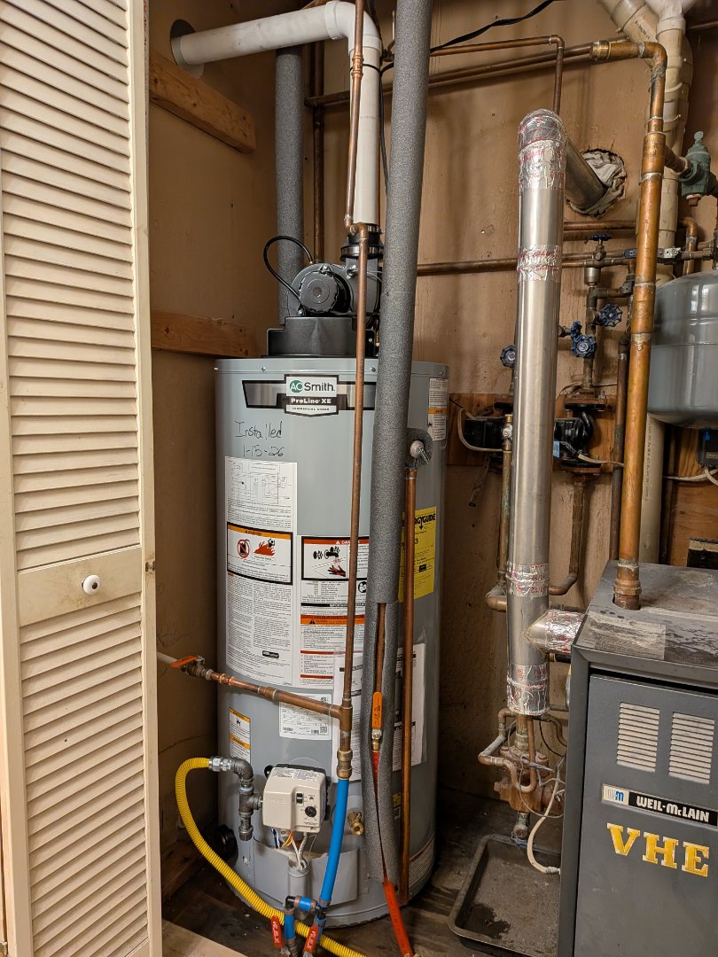 Gas water heater replacement with an A.O. Smith water heater.