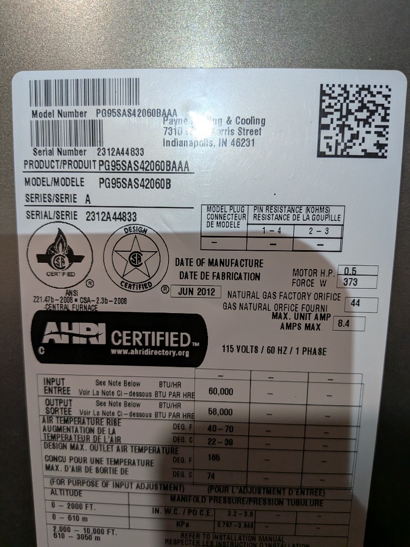 Heating service- no heat call on gas Payne Furnace.