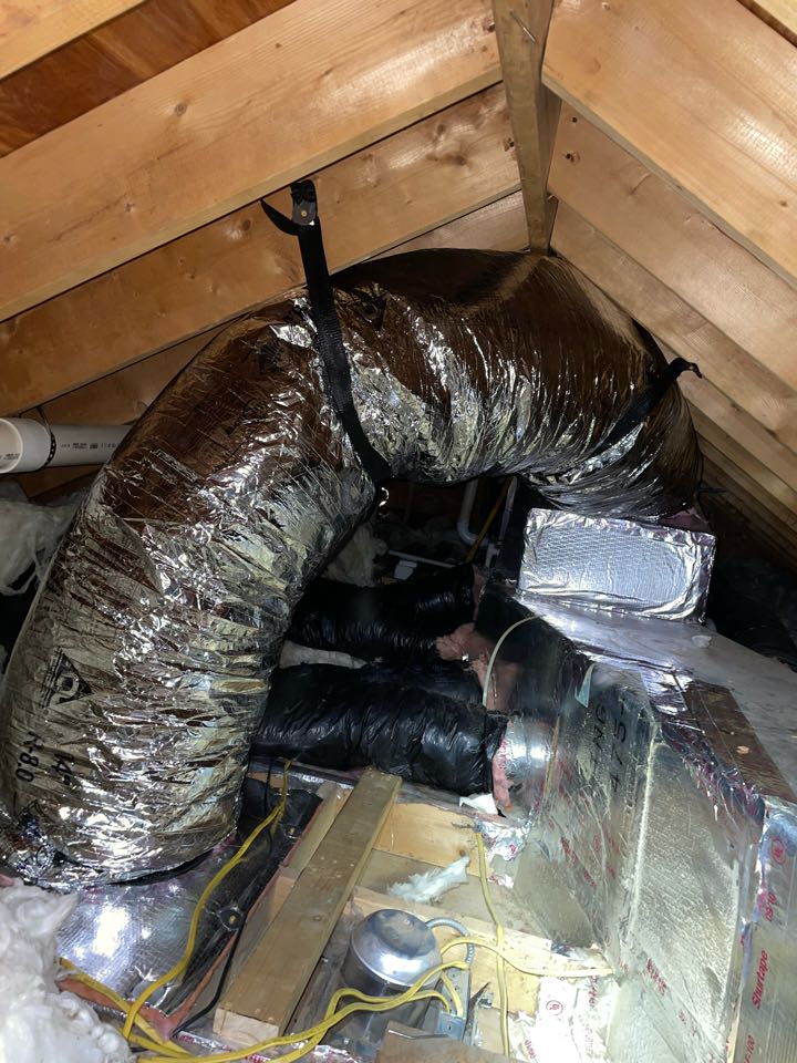 Installed bigger return filter grill and connected flex duct to existing main truck. 