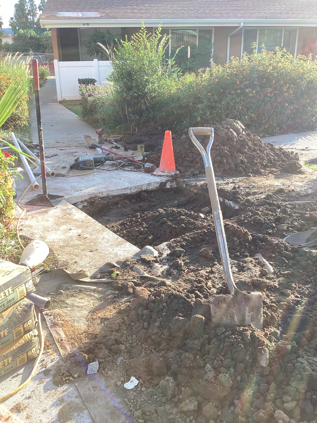 After digging up and exposing leak we found customer had a 1.5” galvanized water line that was leaking under the concrete. Performed repair and turned water back and didn’t see any further leaks. Existing galvanized water line was in very poor condition and will need to be replaced eventually  After digging up and exposing leak we found customer had a 1.5” galvanized water line that was leaking under the concrete. Performed repair and turned water back and didn’t see any further leaks. Existing galvanized water line was in very poor condition and will need to be replaced eventually