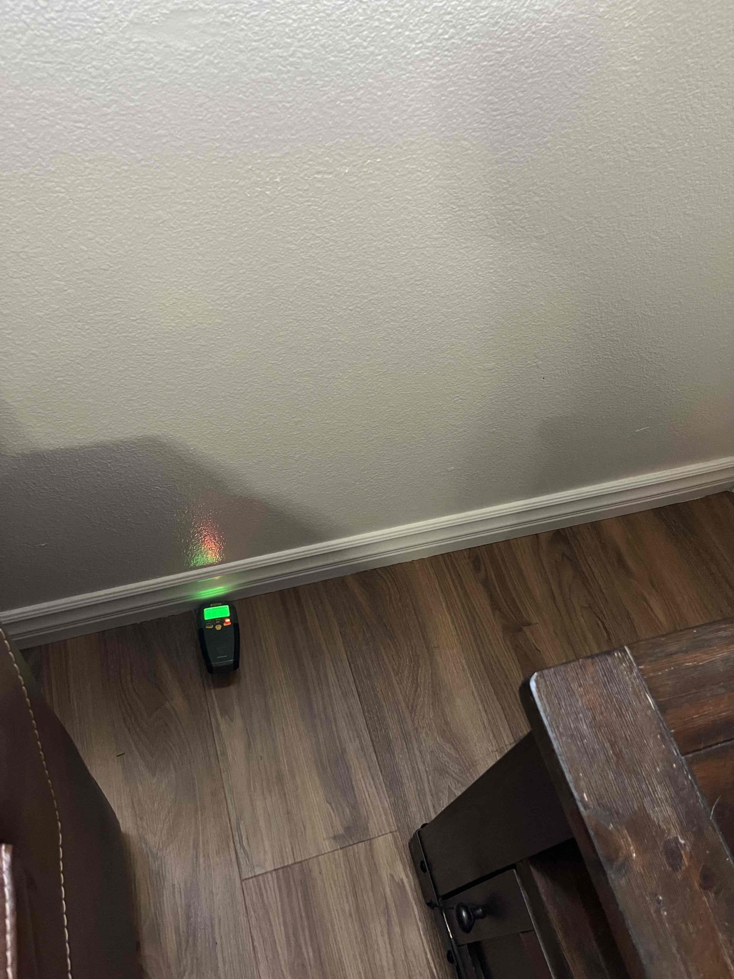 Customer has severe water damage to master bathroom as well as living room which is located below bathroom. Recommended performing propped mitigation to avoid further damage and mold growth. Upon performing moisture readings and inspections it appears in order to properly mitigate the water damage we will need to remove carpet padding in upstairs closets, master bedroom as well as remove bathroom vanirt and water damaged drywall in bathroom, closets and bedroom. We will also need to remove a majority of the drywall in the ceiling of the living room as well as flooring due to water already beginning to cause damage by bubbling the flooring. 