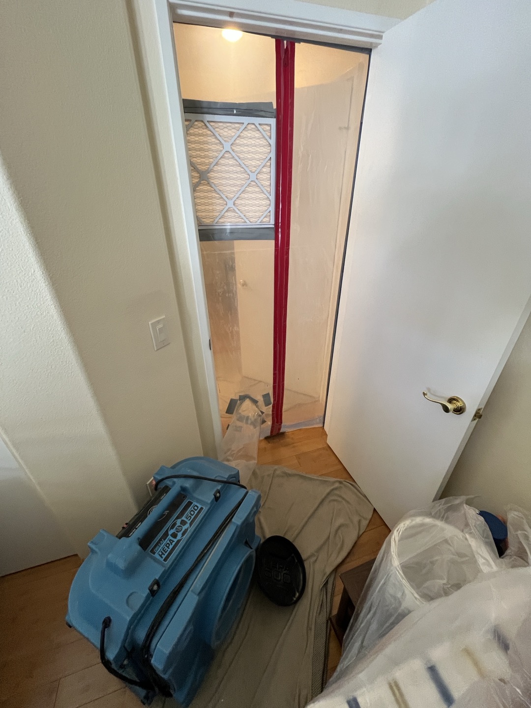 Customer performed their own at home mold test which came back positive for mold growth occurring to wall near window. Customer wishes to have the entire wall from window over to the left  removed as well as the fire block and have mold remediation performed. 

Performed mold remediation to wall. As well as performed leak test and found that window was allowing water to enter the home. Recommend having window specialist inspect. Also performed air testing of bedroom and everything came back clear. 