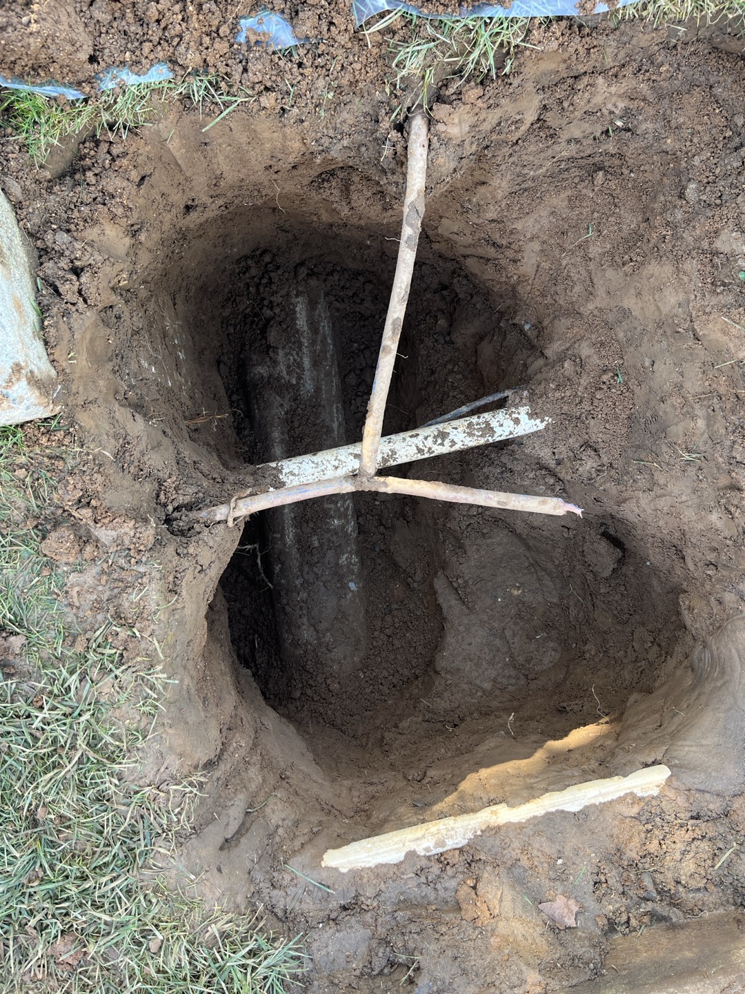 Customer needs estimate for installation of 6” backflow for fire system. Due to not knowing which direction the lines runs or depth of line it is difficult to provide accurate estimate to perform work. In order to provide accurate estimate we will need to dig and expose the fire line to determine path of travel, material of pipe, as well as o determine what connection, if any we will need to re establish. Once we know these things we can provide a more accurate estimate for installation of backflow. 


After exposing line we found that the fire line runs under the sidewalk at an angle almost parallel to the existing vault. Line is approximately 3’ deep 