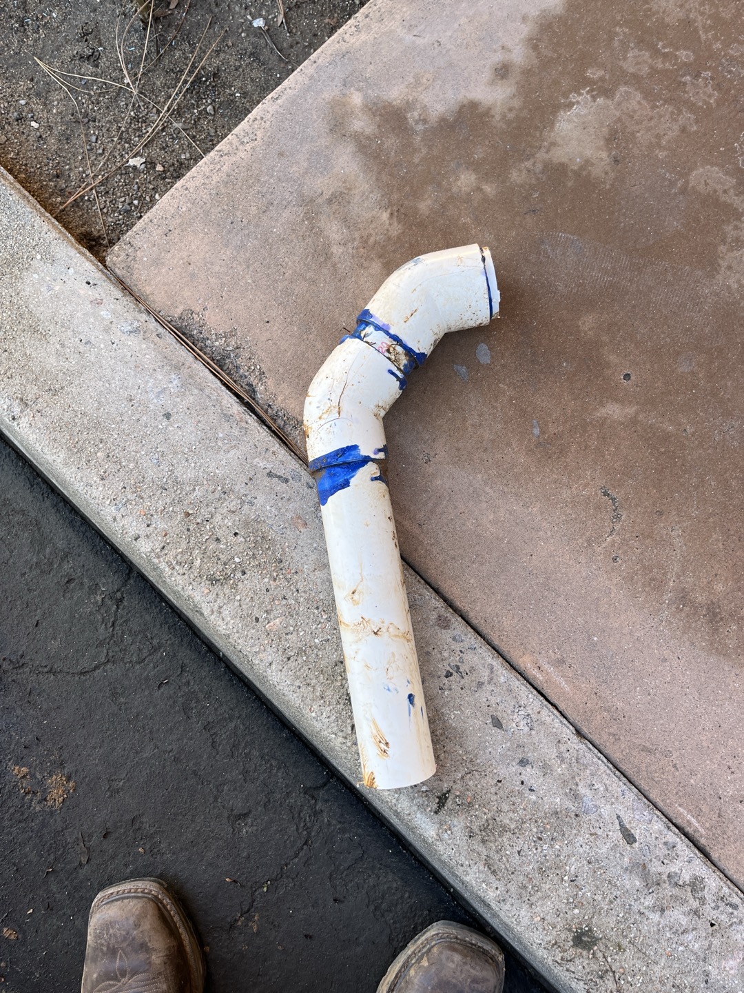 Customer had a leaking water service located in front of building. In order to perform repair we will need to saw cut and jackhammer concrete to access pipe. 


Found customer had a broken 2” 45. Removed damaged section and plu,bed in new section with schedule 80 pvc fittings 