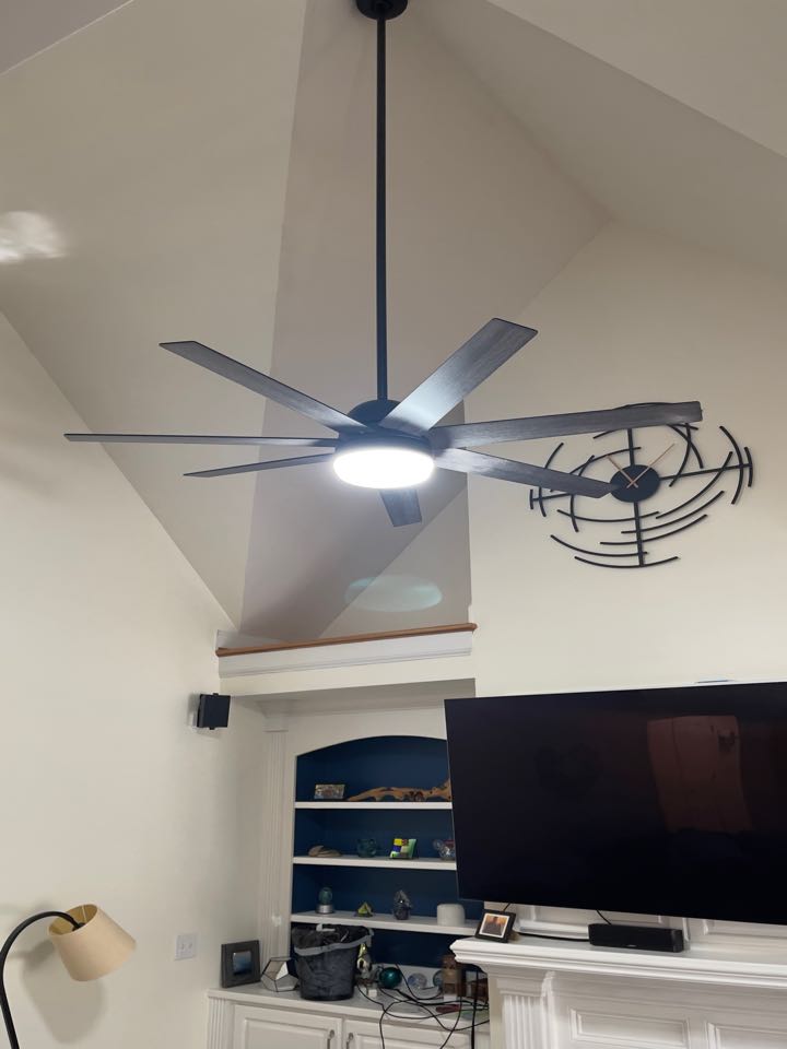 Royal Electric installed a ceiling fan in a high 18ft ceiling. We also installed a custom dinning light with bright led strips.  Royal Electric installed a ceiling fan in a high 18ft ceiling. We also installed a custom dinning light with bright led strips.