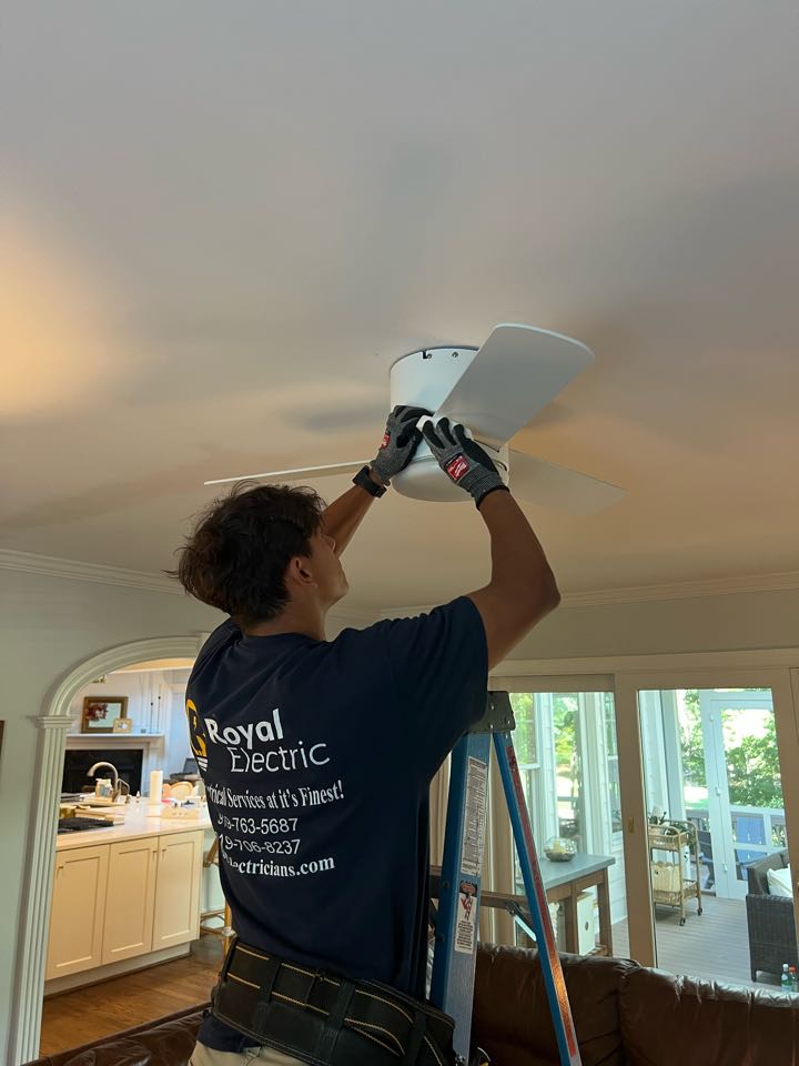 Sarah Called us out today to replace a living room ceiling Fan, and also to move down a sconce light that wasn’t level with the other matching sconce.  Sarah Called us out today to replace a living room ceiling Fan, and also to move down a sconce light that wasn’t level with the other matching sconce.