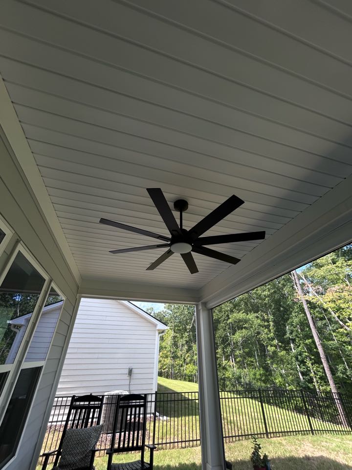 Customer called Royal Electric Services to their home in Holly Springs, NC for a ceiling fan installation. Our technician professionally installed a customer-provided ceiling fan, completed all necessary electrical connections, secured the fixture properly, and tested the fan to verify proper operation and functionality upon completion.