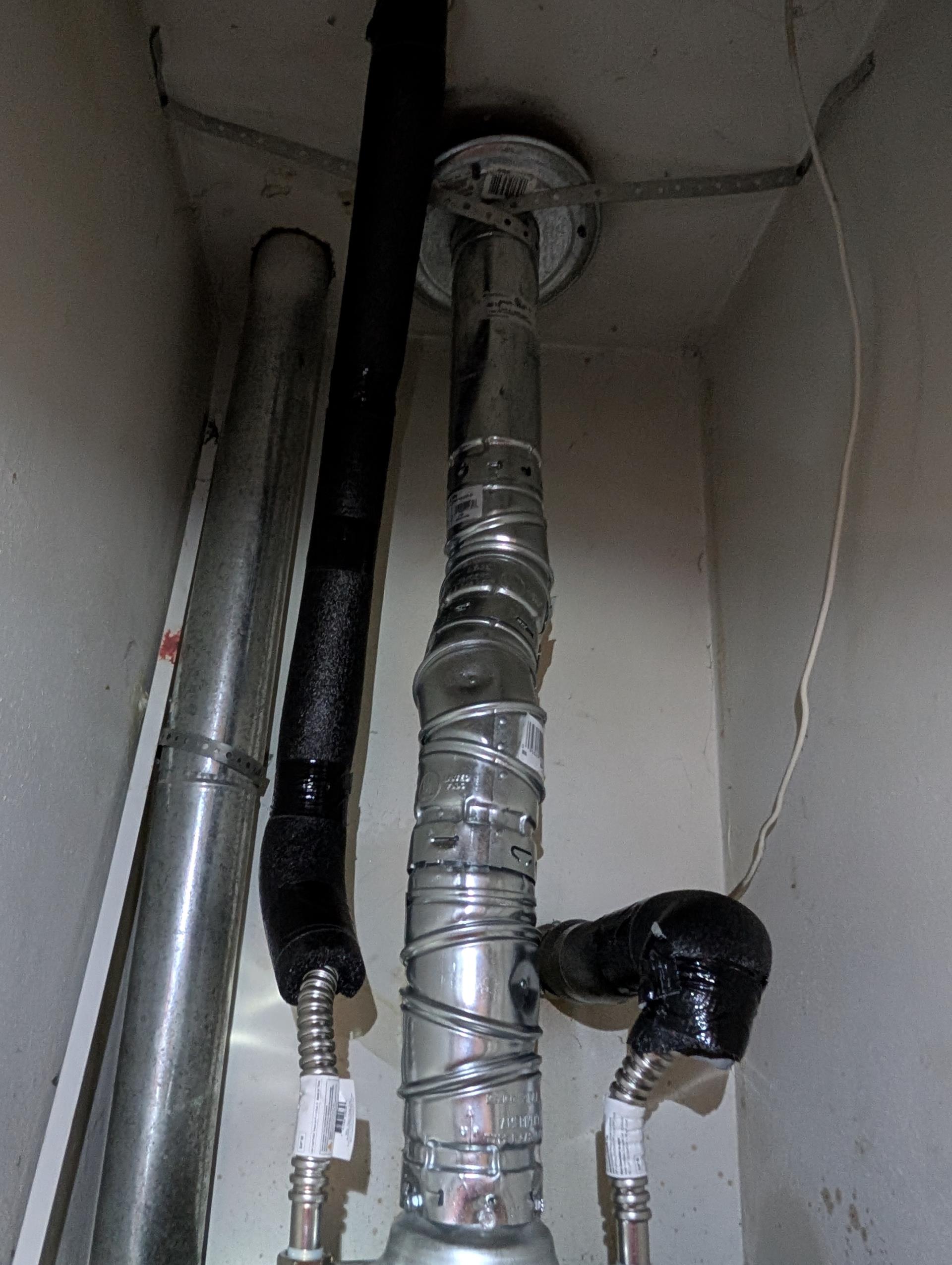 Remove and dispose of existing tank water heater. Install professional grade water heater. Replace water shutoff and supply lines. Replace gas flex line and add sediment trap. Reuse existing pan drain. Reconnect to existing t&p discharge. Reconnect to existing flue pipe. Provide city permit and inspection. 6 year transferrable warranty on parts and labor. 
Installed new 40 gal skinny 18” water heater with new water supply and shut off valve, new gas shut off valve with supply line and sediment trap, new vent line through roof  to unit, upper combustion and new pan tied into exit pan drain.  Remove and dispose of existing tank water heater. Install professional grade water heater. Replace water shutoff and supply lines. Replace gas flex line and add sediment trap. Reuse existing pan drain. Reconnect to existing t&p discharge. Reconnect to existing flue pipe. Provide city permit and inspection. 6 year transferrable warranty on parts and labor. 
Installed new 40 gal skinny 18” water heater with new water supply and shut off valve, new gas shut off valve with supply line and sediment trap, new vent line through roof  to unit, upper combustion and new pan tied into exit pan drain.