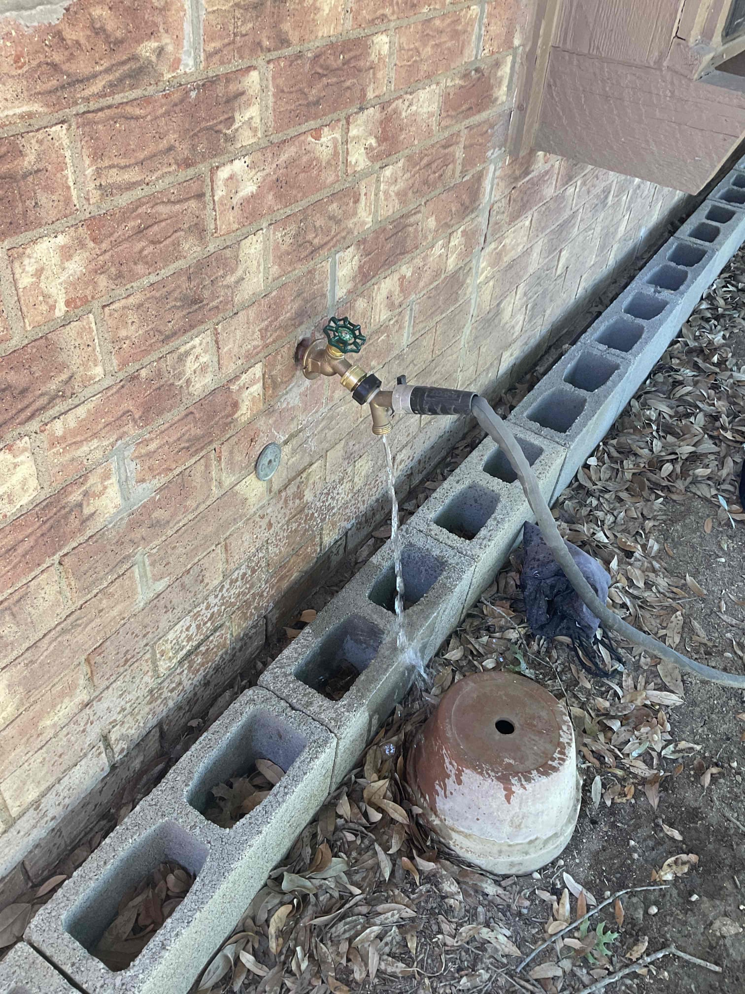 Cut hole in main bedroom wall on the interior of the hose faucet due to very moist wall indicating a leak.

** not liable for Sheetrock damage or repair **

** once issue is visible pricing will be given for repairs needed **
- Cut out piping for front hose bib in wall, and half way down riser coming from slab , remove old faucet.

 - install new copper and new male adapter outside of home.

 - install new silcock hose faucet ( threaded ) , includes vacuum breaker per code.

 - test work and insulate piping 

** 5yr warranty on work **