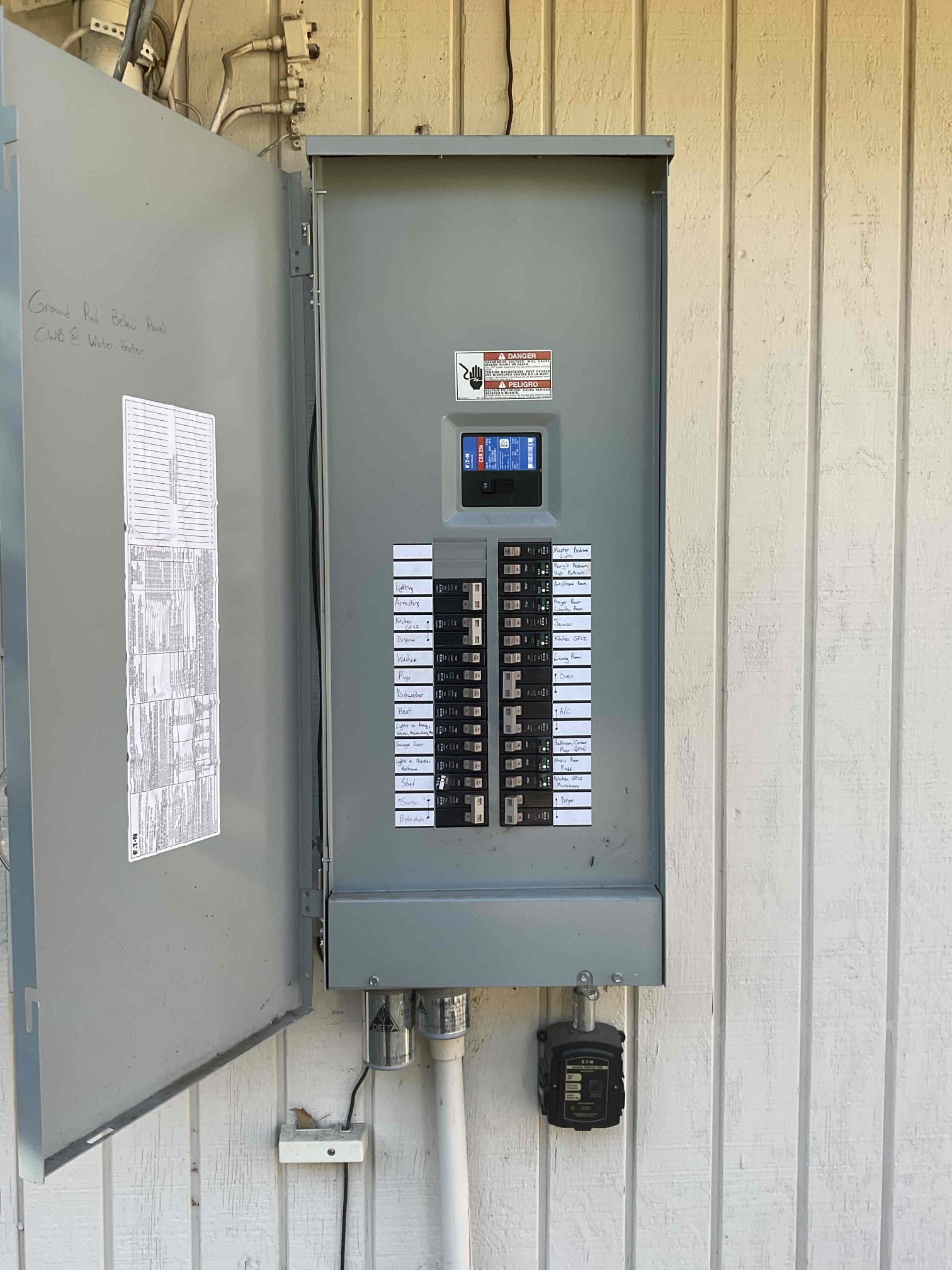 Arrived on job site; customer stated that the chandelier in the master restroom made a loud popping sound from the canopy area. Afterward, he noticed that the breaker had tripped. He reset the breaker, but the light still did not come back on. He then tried swapping the switches with no success and decided to call us out to diagnose the issue.

Performed a minor troubleshooting service and found that the wiring above the fixture was burnt and melted. Discovered that there was no electrical box protecting the wire, so we installed a pancake box on the beam for proper support and protection. put the old chandelier, re-spliced the wiring, and verified that everything is now working properly.

Offered to perform a full safety evaluation, but the customer declined. Noted that the electrical panel was replaced in March and that the home has been re-deviced as well with new grounding system , surge protection, smoke detectors, and GFCIs—all properly installed and in the correct locations.

Cu