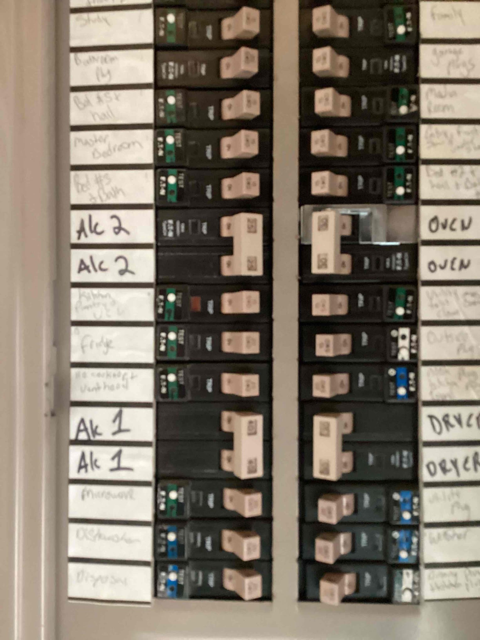 Arrived onsite to potential warranty after homeowner had power outage and was concerned the whole house surge and multiple breakers were not operational. The whole house surge was still operating upon arrival but there were tripped breaker. Checked voltage and operation of the breakers and only one breaker has a broken trip indicator but it is operating. The only thing not operating in the home is a light kit on the downstairs bedroom fan. Homeowner is going to get replacement for light kit and replacement for the one breaker.