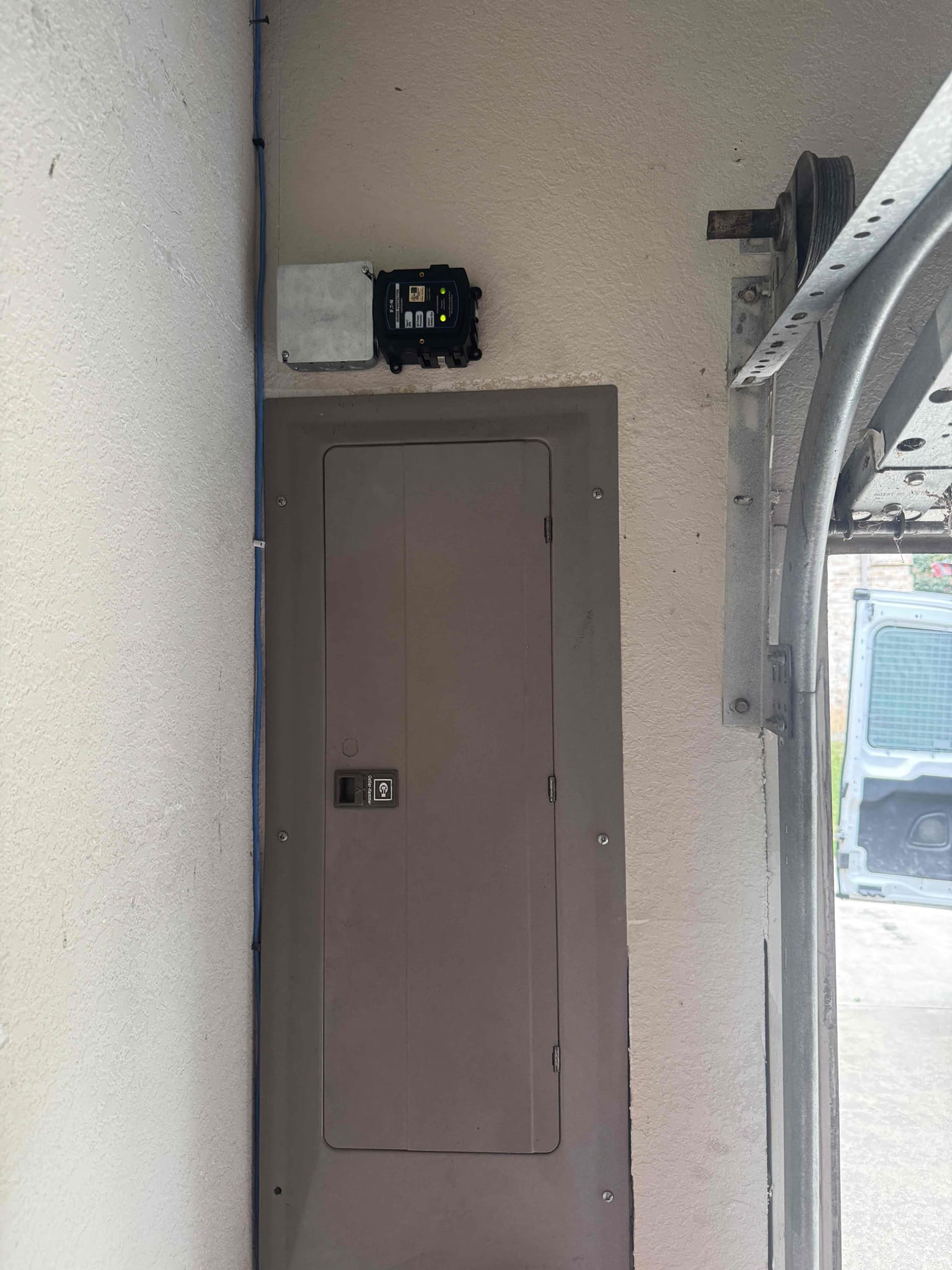 Arrived on the job site. The customer stated that multiple restroom outlets and two outdoor outlets were not working, and that the ceiling fan was also inoperative.

Inspected the 2-gang switch box for the ceiling fan and confirmed that power was present on the switch leg, indicating a faulty ceiling fan. Checked all restroom outlets and discovered a hidden GFCI located in the garage closet, which had tripped. Reset the GFCI, and all affected outlets are now functioning properly.

While inspecting the outlets and panel, noticed signs of heat damage inside the panel. Performed a full safety evaluation and identified additional code violations throughout the home.

We will return on Friday the 24th with a supervisor to review the findings and safety concerns with the homeowner. The customer understands the five-year warranty and is 100% happy and satisfied with today’s visit.
Replace all expired smoke detectors (4) and smoke/CO detectors (3), install whole home surge protector - 108k amp