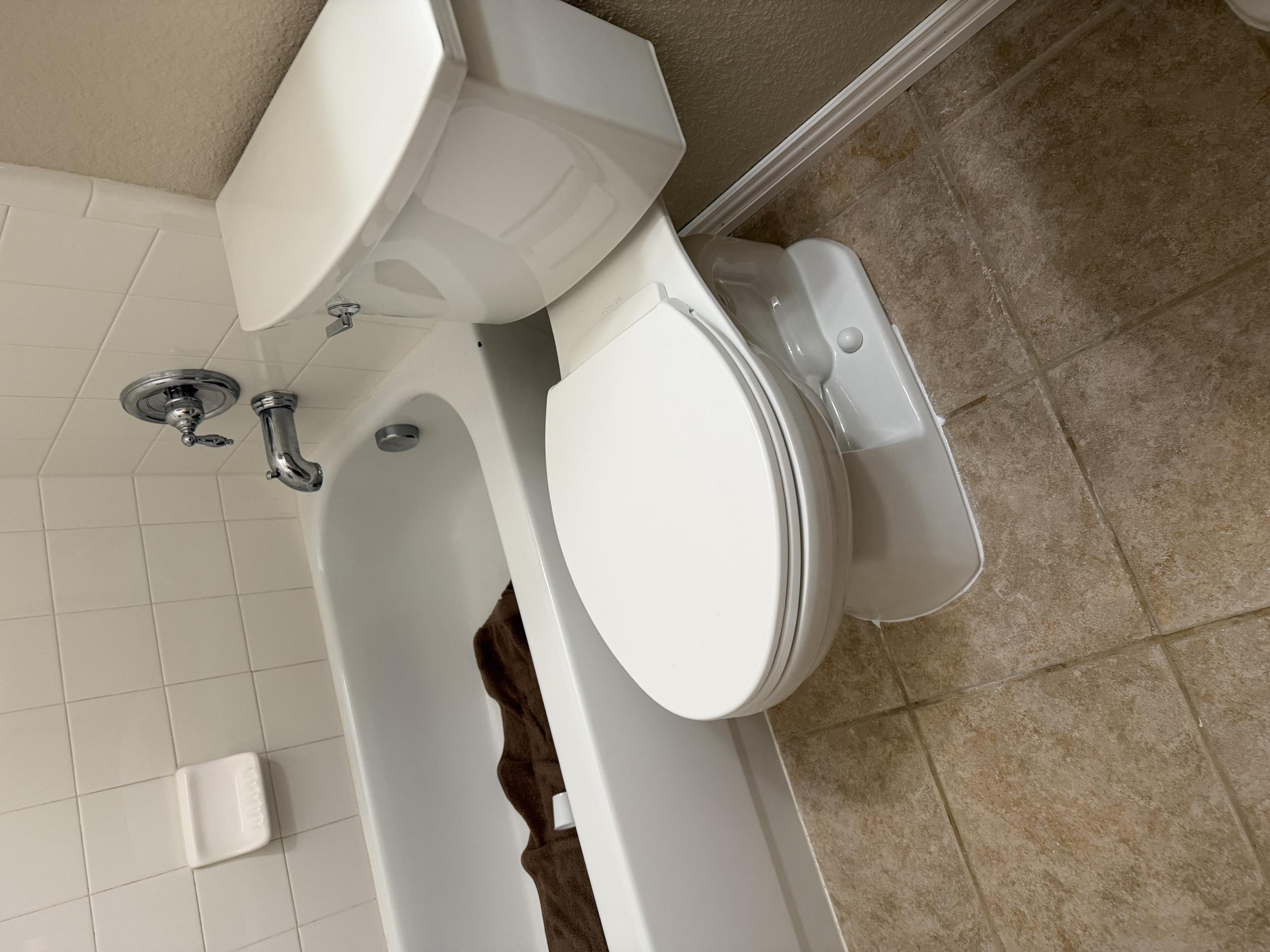 Warranty put tank back on toilet amd add white caulk around toilet. If toilet is moved or altered in the future by sources other than top tech additional cost will incur to repair/replace.