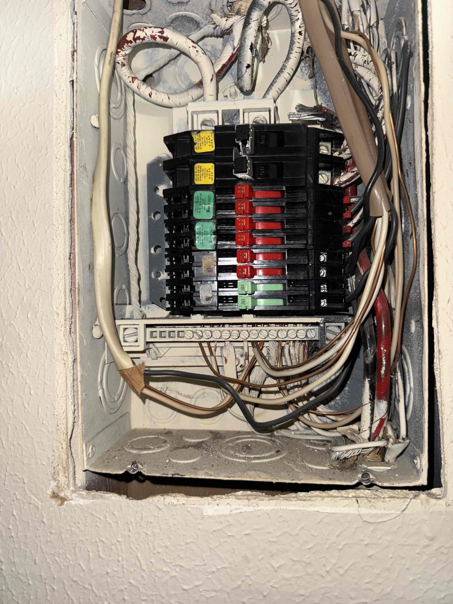 Pull all city permits and inspection, relocate all circuits out of the closets to outside, install overhead main electric service (lifetime warranty), install weatherproof main breaker panel next to meter (lifetime warranty), install grounding system, install 110 volt hardwired and interconnected smoke detectors in bedrooms and hallway, install whole home surge protector - 108k amps protection (lifetime warranty), replace all devices and install correct type copper to aluminum pigtails
Replaced and relocated two panels both in closets to outside and installed new 200 amp panel.  Properly grounded home with two ground rods and cold water bond.  Replaced overhead 200 amp service and added whole home surge protection.  Performed whole home Redevice and installed purple wire nuts and pigtailed all aluminum wiring to copper for devices.  Installed hardwired smokes on all required locations and gfci protection in all required locations.  Four small recessed lights in master bath not working Pull all city permits and inspection, relocate all circuits out of the closets to outside, install overhead main electric service (lifetime warranty), install weatherproof main breaker panel next to meter (lifetime warranty), install grounding system, install 110 volt hardwired and interconnected smoke detectors in bedrooms and hallway, install whole home surge protector - 108k amps protection (lifetime warranty), replace all devices and install correct type copper to aluminum pigtails
Replaced and relocated two panels both in closets to outside and installed new 200 amp panel.  Properly grounded home with two ground rods and cold water bond.  Replaced overhead 200 amp service and added whole home surge protection.  Performed whole home Redevice and installed purple wire nuts and pigtailed all aluminum wiring to copper for devices.  Installed hardwired smokes on all required locations and gfci protection in all required locations.  Four small recessed lights in master bath not working