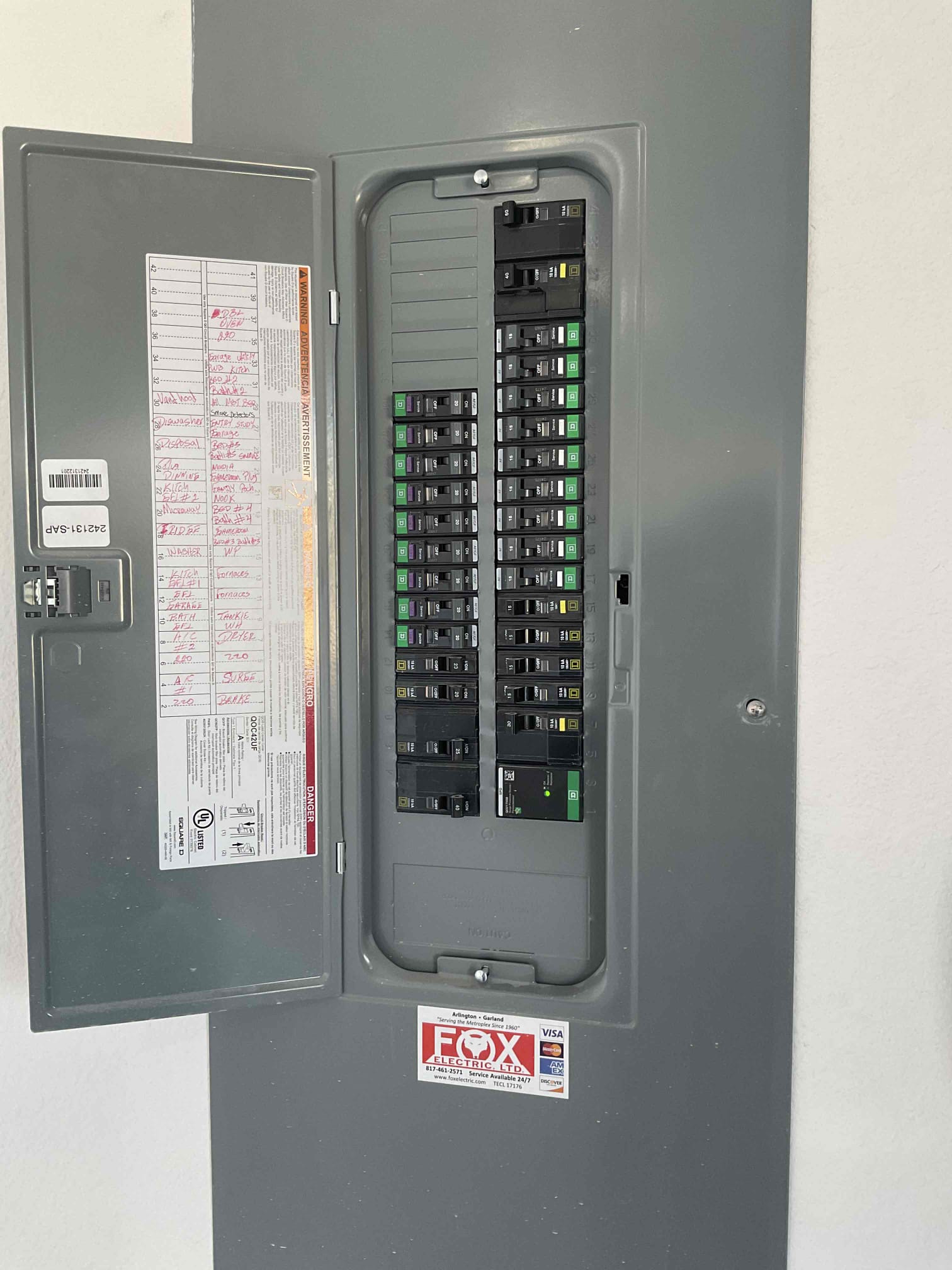 Arrived on site, and the customer requested the installation of a car charger. Provided a quote for the work, and the customer approved it. Installed a Tesla car charger with a 60A QO²D breaker and ran 6-3 wire to the hardwired charger, located to the right of the panel. Completed the installation and ensured everything was functioning properly. Informed the customer that the breaker and connections are covered by a 5-year warranty, excluding the car charger itself. Customer was 100% satisfied with today’s visit.