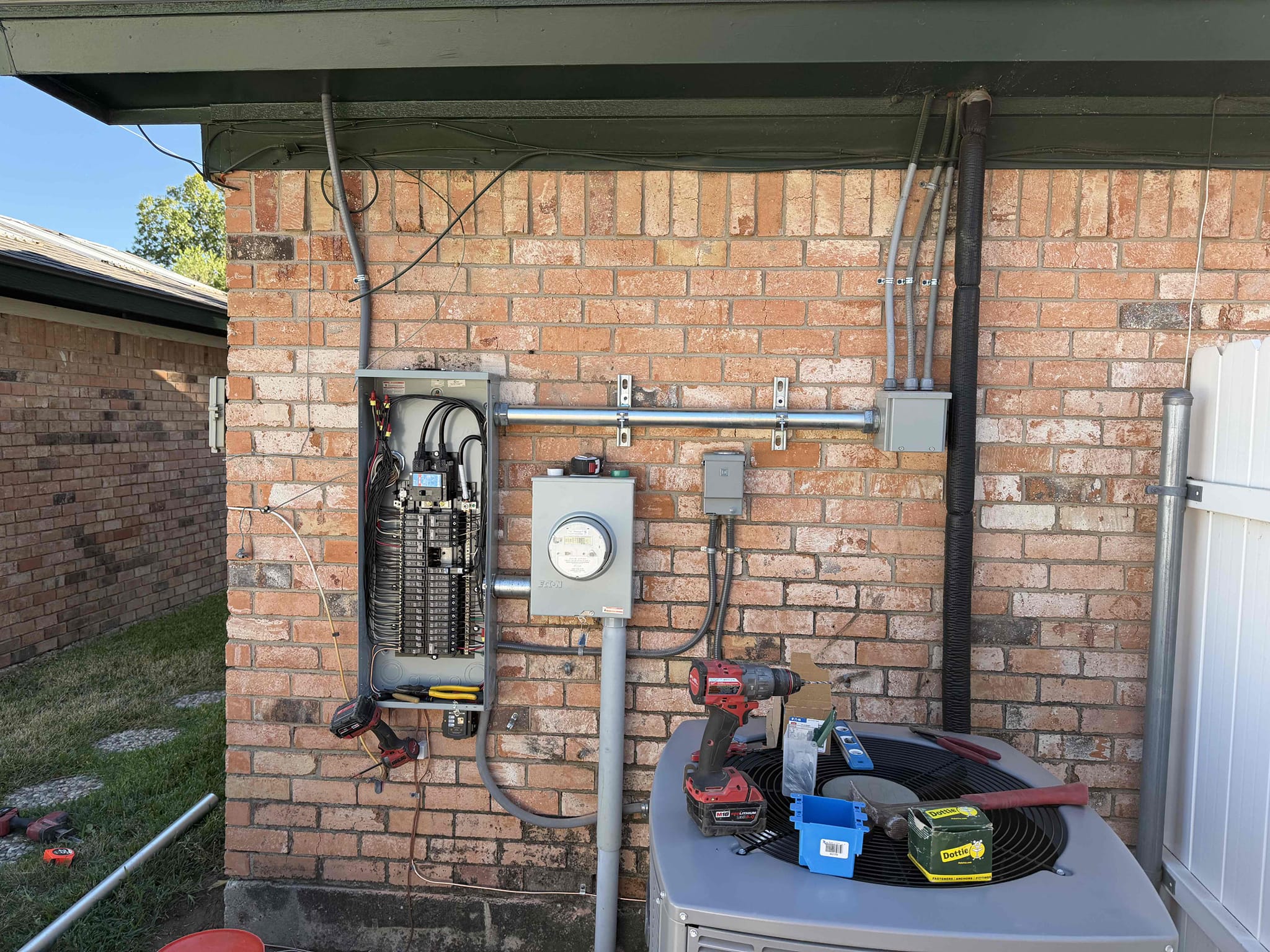 1. Replace 200 amp panel electrical panel (lifetime warranty) 
2. Replace 200 amp meter base (lifetime warranty) 
3. Pull city permit and inspection 
4. Whole home surge protection 
5. Install cold water bond 
6. Fix seal tight coming out of panel 
7. Install hardwired smoke 10 yr lithium battery
8. Install gfci protection in kitchen 
9. Run wire for tv outlet (high difficulty) (free) 


*$220 for disconnect and reconnect* 
*minimum of 5 year warranty on everything we do* 

Next Thursday the 30th for all day install 

Replaced outdoor 200 amp panel and properly grounded with ground rod and cold water bond.  Replaced meterbase and installed whole home surge protection.  Ran power to living room through attic for tv, and installed hardwired smokes in all required locations.  Installed gfci protection on two outside outlets, and one customer supplied by oven.  Removed seal tights coming from attic to panel and installed box and ran one conduit to panel for existing circuits.  