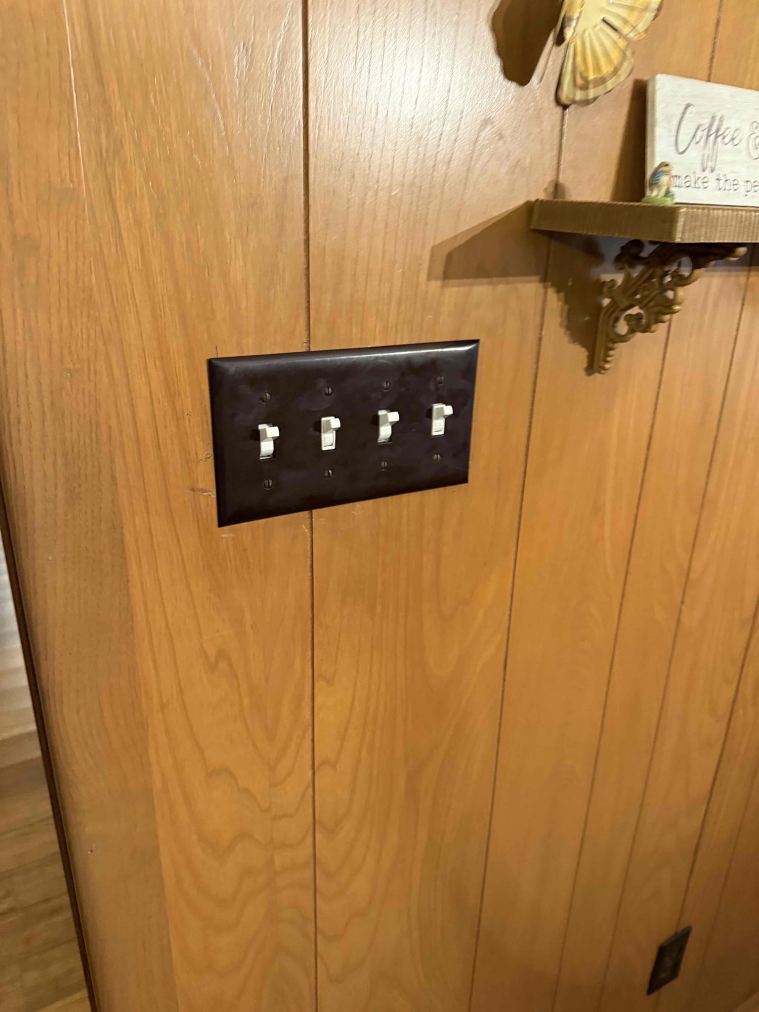 Customer had a few lights in the living room outside in the kitchen that were not working. Found that the wiring was not grounded, and somebody tied a ground to a neutral wire and was causing the ground to be energized and also found a bunch of bad connections inside the switch boxes. I replaced the three-way switch, controlling the ceiling fan from the old original three-way switch, and everything on with no issues. We are not responsible for anything, including the switches nor the wiring due to it, not having the proper connections and it being very outdated and oversized breakers in the electrical panel that were originally done wrong. Explain to customer all the different hazards and concerns with the wiring system and the breakers. Explain shared neutrals and also explained why it is very critical to get this electrical updated and why we are not going to cover or warranty any of it and be responsible for it. He left options to repair switches in plugs and customer said she will 