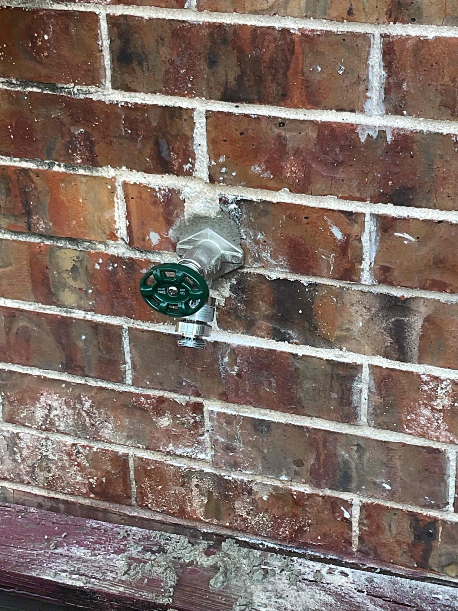 Replaced frost proof wall hydrant in backyard. Removed small amount of mortar in the process. Patched mortar after testing new parts. 5 year warranty on parts and labor. 