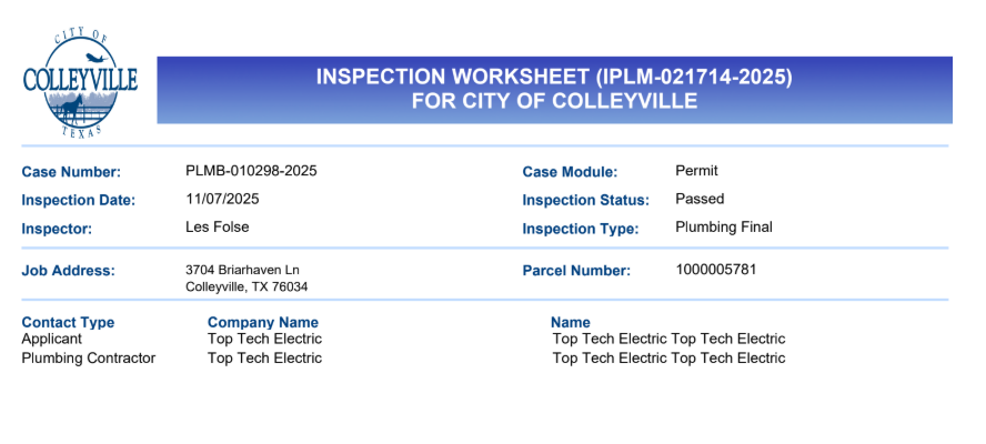 Homeowner met inspector o site and passed the final inspection.
