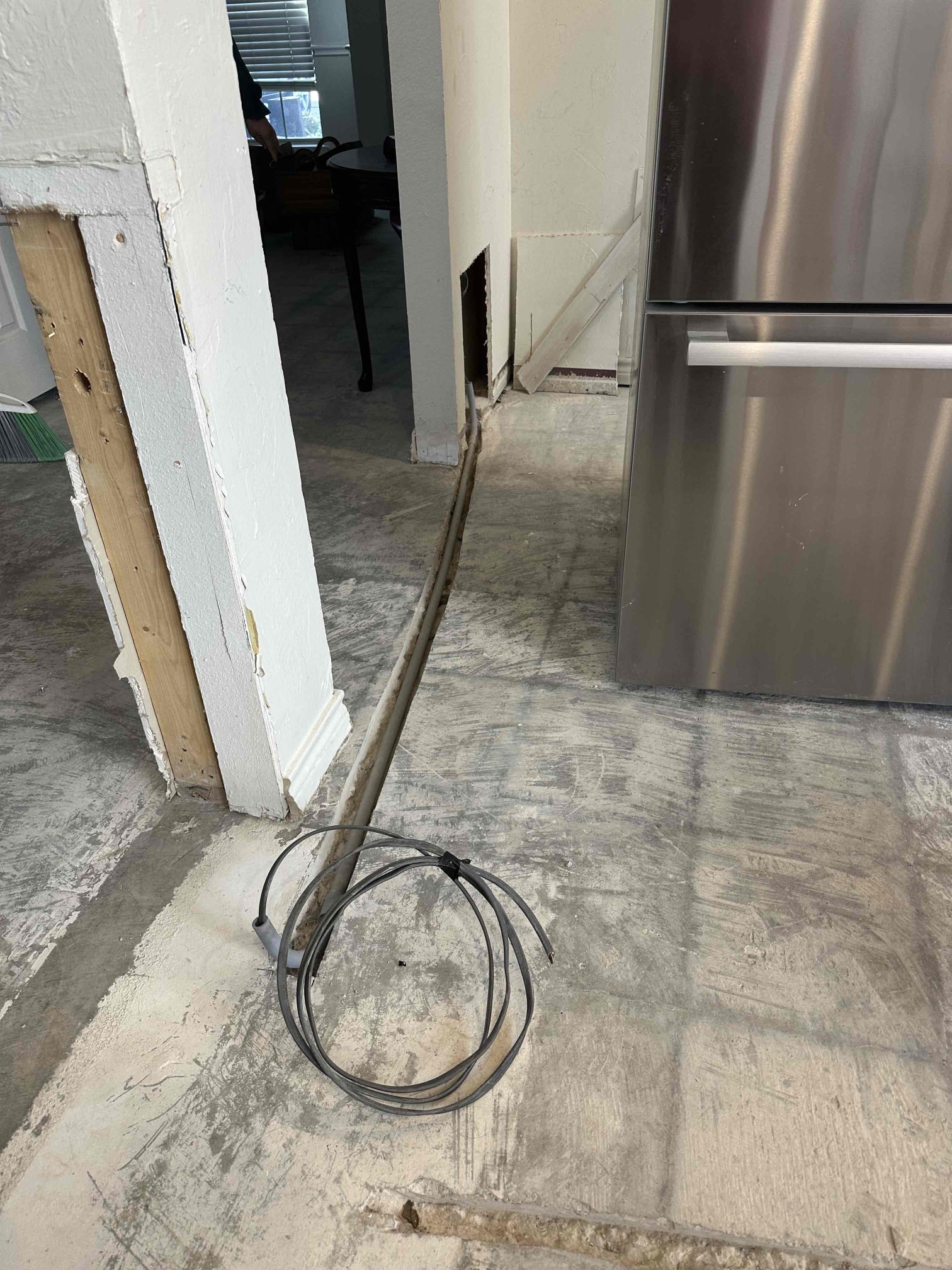 Replacing all outlets and switches in kitchen, extending microwave circuit in concrete to island, adding led strip lighting for kitchen cabinets, adding a new outlet and switch on the opposite side of kitchen, installing a light in cabinet on the far side kitchen cabinet, adding a switch for led lights with a dimmable transformer, pulling a permit for all electrical work. (Will be coming back out Friday to complete rough in and will need to schedule another day for trim out)

Ran low voltage control wires to all spots that will have tape lighting installed once cabinets are up.  Relocated outlet over closer to fridge for counter top outlets, and installed switch leg for tape lighting in same box.  Replaced all existing devices in kitchen, and ran power to opposite wall and left in wall ready for outlets when cabinet goes in.  Installed j box in the attic and ran existing old range power to wire going down through conduit in concrete for island microwave outlet.  