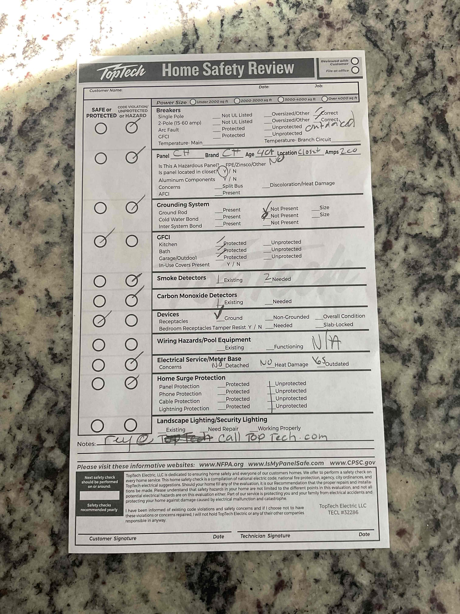 Arrived on-site, and the customer requested the installation of two vanity light fixtures inside the restrooms. Completed the installation, verified proper operation, and confirmed that both lights are functioning correctly. The customer is happy and satisfied with the work.

Also performed a full home safety evaluation and observed that the electrical panel is located inside a closet, which poses a safety hazard, and that it does not have a main breaker. Provided the customer with a proposal to replace the existing panel, relocate it outdoors, and bring the electrical system up to current code to pass city inspection. The customer stated they would like some time to review the quote and will call back to proceed with the work.

The customer remains 100% satisfied with today’s visit and understands that all restroom lighting installations and connections are covered by a five-year warranty.