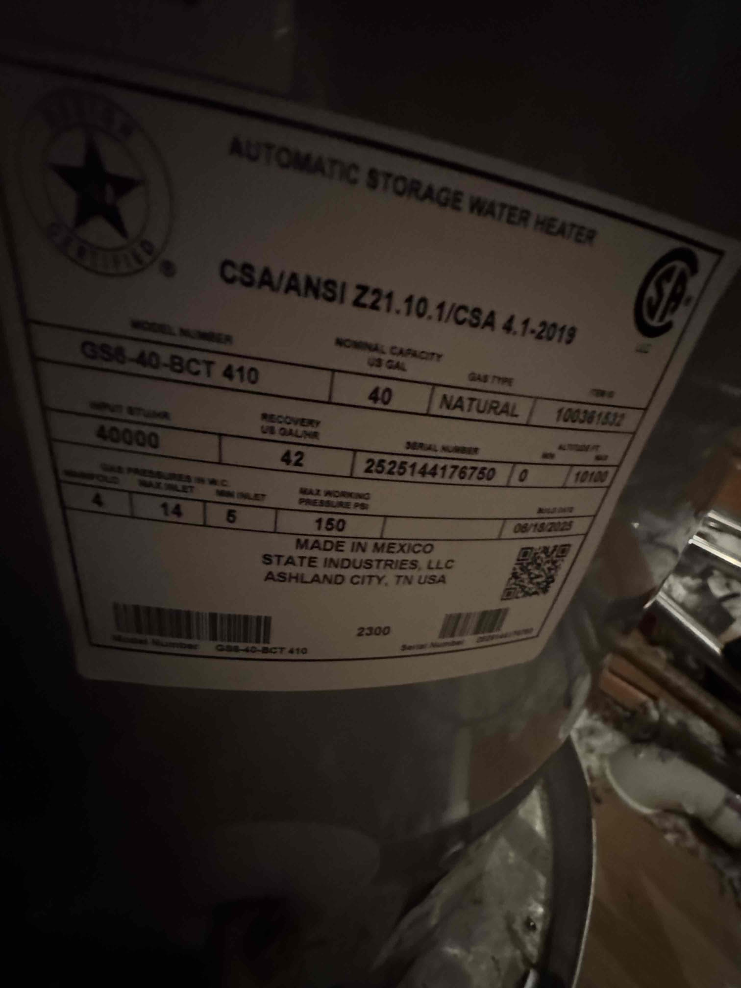 - Replace 10yr old gas water heater in attic w new basic state unit
 - replace all connections to unit w new
 - replace old 2 gal expansion tank w new ( free $800 value )
 - includes flood stop automatic shutoff valve ( battery powered )

- haul off old unit included 
- permit and inspection included 

** installer will be out tomorrow morning to complete work **