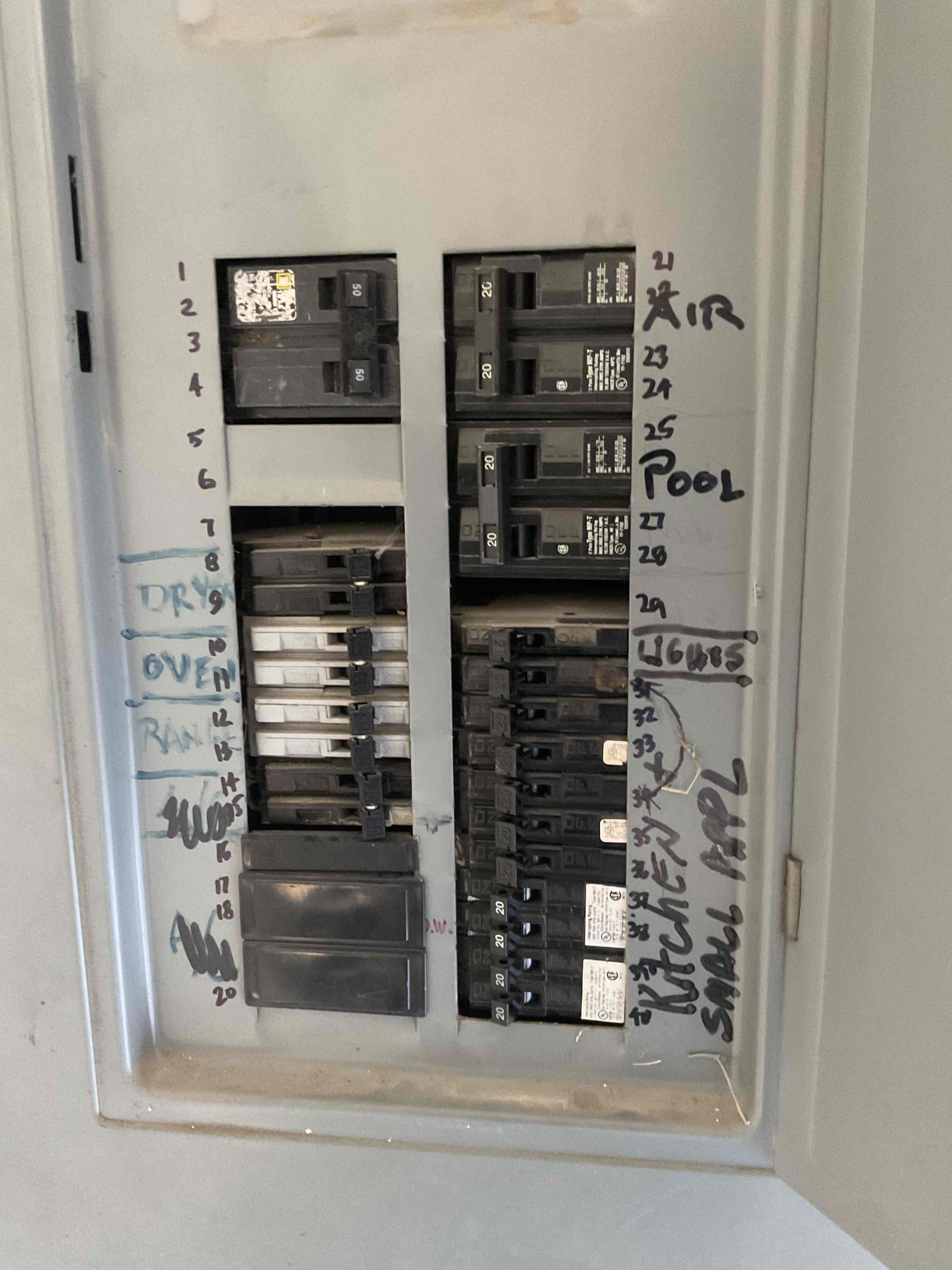 Arrived on the job site, and the customer stated that he was looking for a free quote to upgrade his Sylvania panels after learning they are not up to code and pose a potential safety hazard. Opened both panel covers for inspection and noticed that the left panel shows signs of melting and arcing damage on the bus bar and breakers, indicating the panel needs full replacement. The right-side 150-amp main panel also appears outdated and in need of replacement.

Additionally, observed that there is no 320-amp meter base even though it is feeding two main panels. When contacting Encore to cut the meter seal and open the meter base, I found that both feeder wires on the load side are double-lugged, which is not up to code.

Provided the customer with two possible solutions:
	1.	Replace both panels and upgrade to a 320-amp meter base, or
	2.	Replace one panel and install a new 200-amp meter base.

The customer would like some time to review the quote and will call back to proceed with the wo