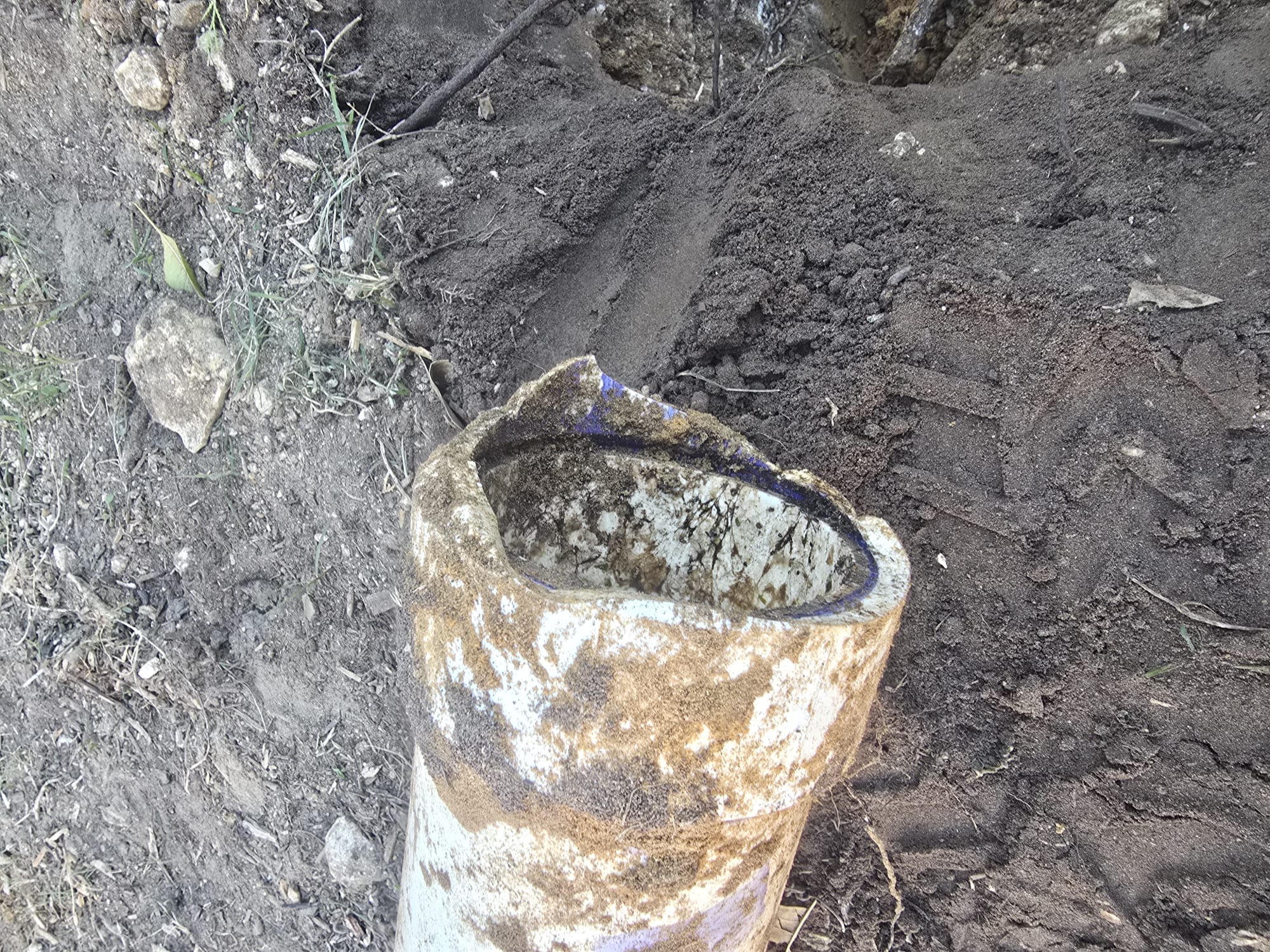 - Attempt to pop clog in drainage toward street due to cleanouts full of water.
- preform sewer camera inspection on main line to check for any issues / defects in piping.
 - locate issues with special equipment 
Solutions will be given for any issues found
Excavate up to 3’x3’x3’ in order to gain adequate access to compromised sewer connection. Cut out affected pipe and replace, install cleanout fitting with riser and cap. Provide city permit and inspection. 5 year warranty on parts and labor. 